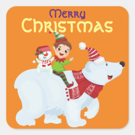 Adesivo Quadrado Homem de neve polar de elfo de Natal bonito