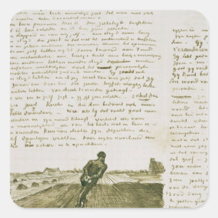 Adesivo Quadrado Homem de Vincent van Gogh   que puxa uma grade