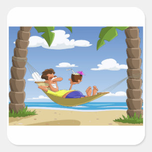 Adesivo Quadrado Homem Divertido Relaxando em Rede de Praia
