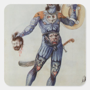 Adesivo Quadrado Homem Picado segurando uma Cabeça Humana