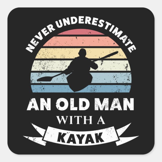 Adesivo Quadrado Homem Velho com um Pai Kayak Engraçado (Frente)