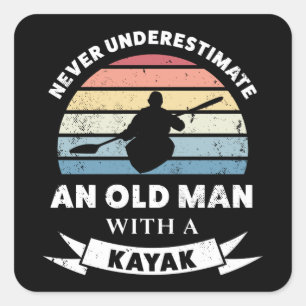 Adesivo Quadrado Homem Velho com um Pai Kayak Engraçado
