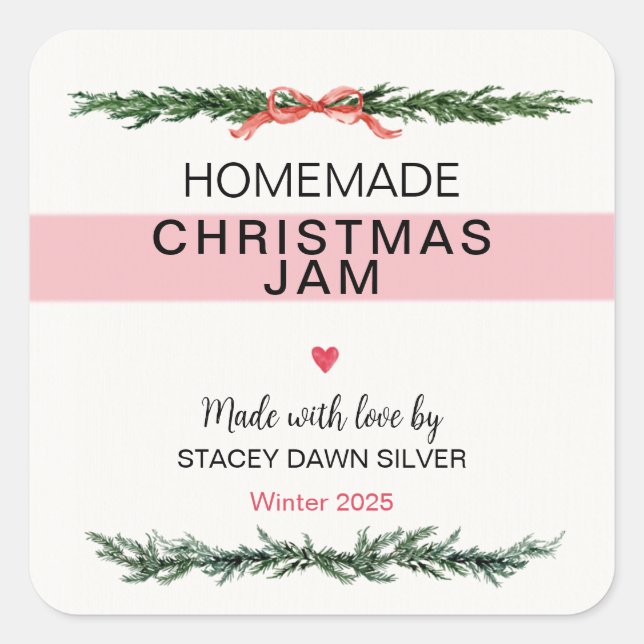 Adesivo Quadrado Homemade Christmas Jam Canning Sticker (Frente)