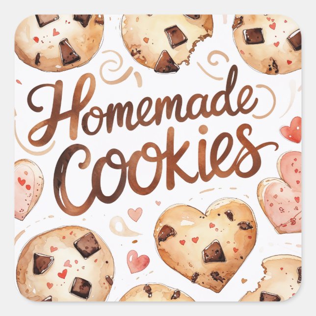 Adesivo Quadrado Homemade Cookies Sticker, Baking Gift (Frente)