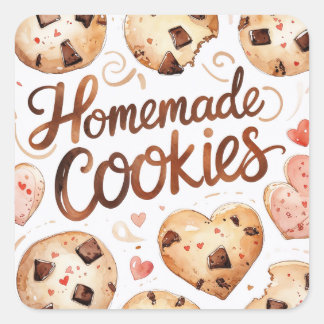 Adesivo Quadrado Homemade Cookies Sticker, Baking Gift