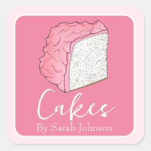 Adesivo Quadrado Homemade De Bolo De Comida De Anjo Rosa Feita Por