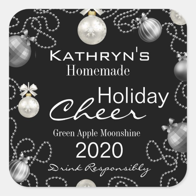 Adesivo Quadrado Homemade Holiday Cheer Moonshine Personalizado (Frente)