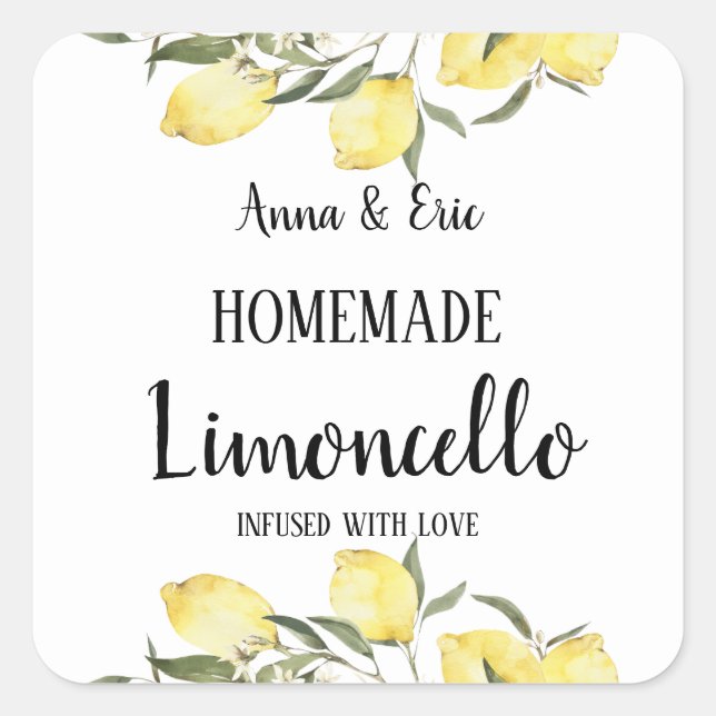 Adesivo Quadrado Homemade Limoncello Elegant Modern Wedding (Frente)