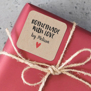 Adesivo Quadrado Homemade Personalizada De Kraft Com Amor