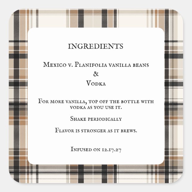 Adesivo Quadrado Homemade Vanilla Extract Bottle Ingredients Labels (Frente)