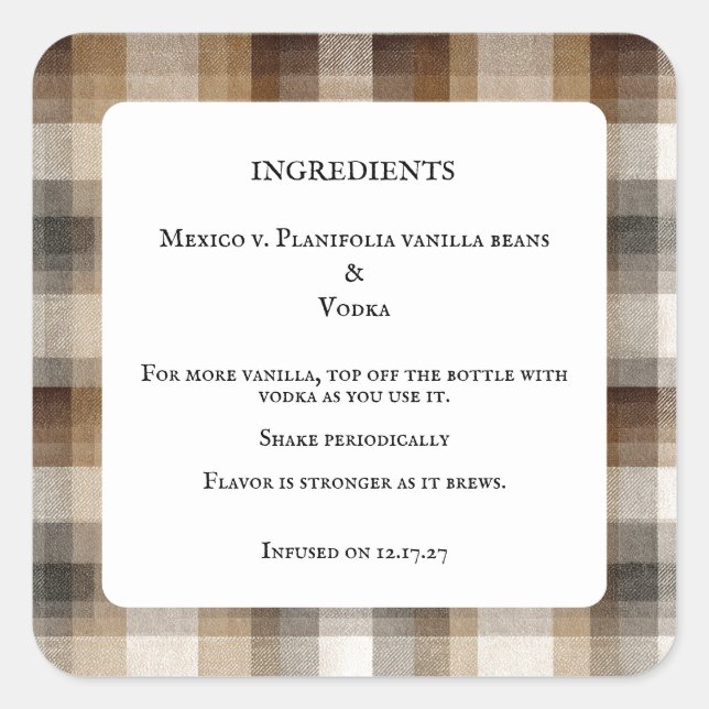 Adesivo Quadrado Homemade Vanilla Extract Bottle Ingredients Labels (Frente)
