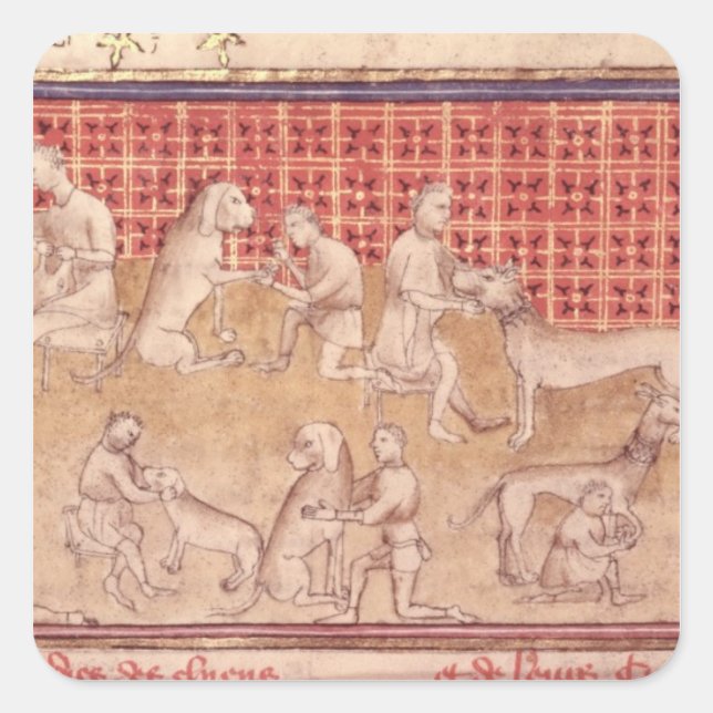 Adesivo Quadrado Homens cuidando de cães caçadores (Frente)