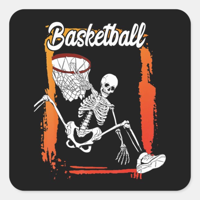 Adesivo Quadrado Homens de basquete Meninos Skeletão de Halloween (Frente)