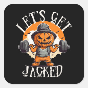 Adesivo Quadrado Homens Vamos Malhar Abóbora Jack-O-Lantern Engraça