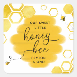 Adesivo Quadrado Honey Bee Birthday Favor Sticker