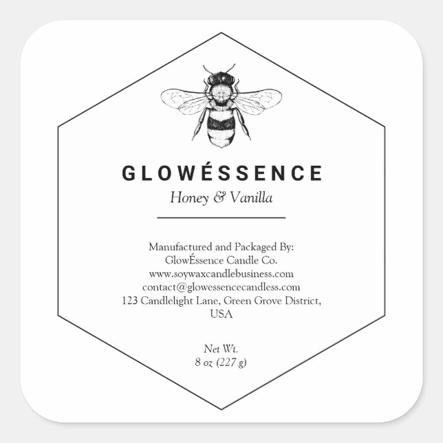 Adesivo Quadrado Honey bee honeycomb Vanilla Wax Candle Homemade (Frente)