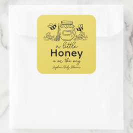 Adesivo Quadrado Honey Hand-drawn Jar & Bees Yellow Baby Shower