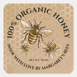 Adesivo Quadrado Honey Jar Labels Honeybee Honeycomb Bebê
