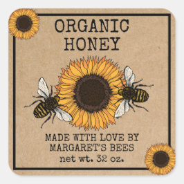 Adesivo Quadrado Honey Jar Labels Honeybee Honeycomb Bee Apiary
