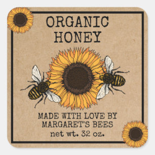 Adesivo Quadrado Honey Jar Labels Honeybee Honeycomb Bee Apiary