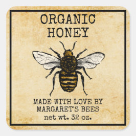 Adesivo Quadrado Honey Jar Labels Honeybee Honeycomb Bee Apiary