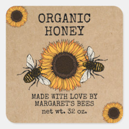 Adesivo Quadrado Honey Jar Labels Honeybee Honeycomb Bee Apiary