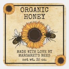 Adesivo Quadrado Honey Jar Labels Honeybee Honeycomb Bee Apiary
