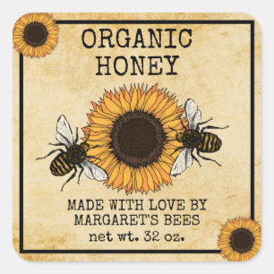 Adesivo Quadrado Honey Jar Labels Honeybee Honeycomb Bee Apiary