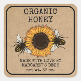 Adesivo Quadrado Honey Jar Labels Honeybee Honeycomb Bee Apiary