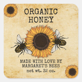Adesivo Quadrado Honey Jar Labels Honeybee Honeycomb Bee Apiary