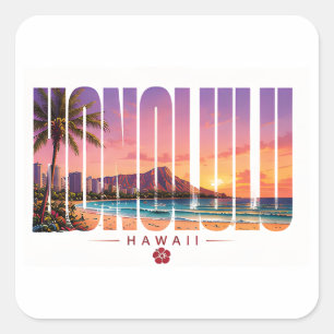 Adesivo Quadrado Honolulu Havaí Viagem Praia Waikiki Moderna