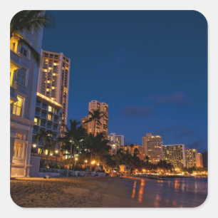 Adesivo Quadrado Honolulu, Oahu, Havaí. Exposição noturna