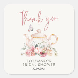 Adesivo Quadrado Hora do Chá Chá de Noiva Obrigado