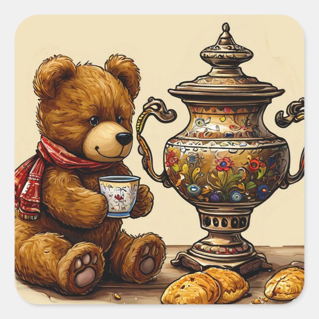 Adesivo Quadrado Hora do chá com urso (Frente)