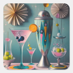 Adesivo Quadrado Hora do Cocktail Futurístico do meio século