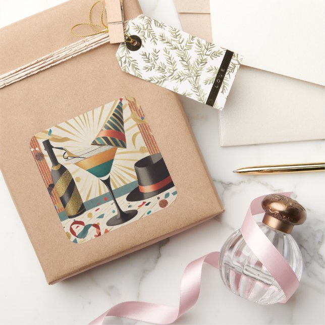 Adesivo Quadrado Hora do coquetel do século médio - Véspera de ano  (Presentear)