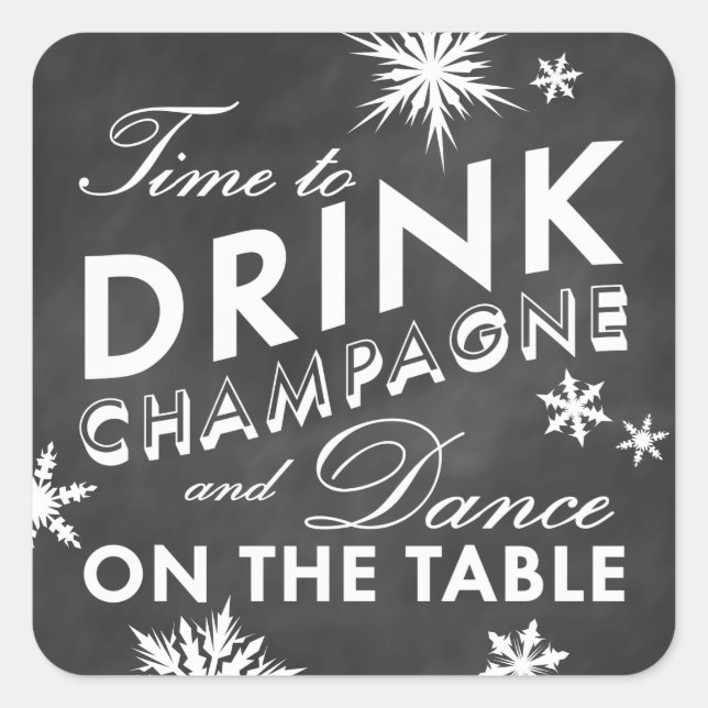 Adesivo Quadrado Horário do Inverno para Beber Champanhe (Frente)