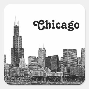 Adesivo Quadrado Horizonte de Chicago Gravado