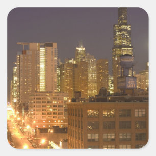 Adesivo Quadrado Horizonte de Chicago, Illinois, do West Loop em