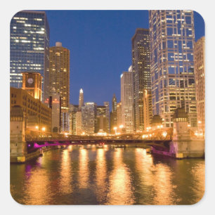 Adesivo Quadrado Horizonte de Chicago, Illinois, e Rio Chicago em