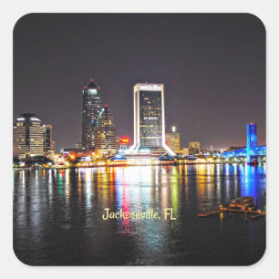 Adesivo Quadrado Horizonte de Jacksonville, FL à Noite