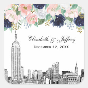 Adesivo Quadrado Horizonte de NYC ESB Etch Rosa Branco Azul Dourado