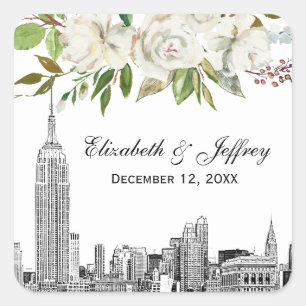 Adesivo Quadrado Horizonte de NYC ESB Floral Aguarela Casamento
