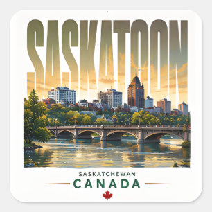 Adesivo Quadrado Horizonte de Saskatoon Canadá Rio Saskatchewan Sul