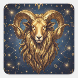 Adesivo Quadrado Horoscope Sign Aries Golden Ram and Stars