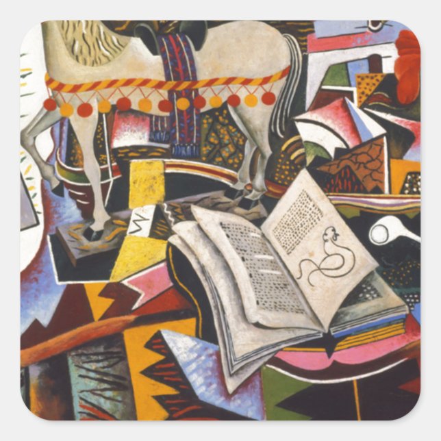 Adesivo Quadrado Horse Pipe Red Flower por Joan Miro (Frente)