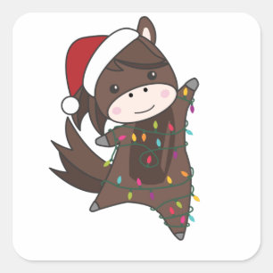 Adesivo Quadrado Horse Pony Christmas Snow Winter Animals Horses