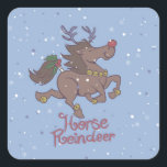 Adesivo Quadrado Horse reindeer cartoon illustration<br><div class="desc">horse christmas reindeer animal, 
moose cheerful magic drawing, 
north running comic smile , 
deer antler colorful beauty, 
snowflakes snowflake dream horn, 
beautiful xmas funny winter, 
merry holiday happy, 
cartoon illustration cute , 
christmas horse reindeer animal, </div>