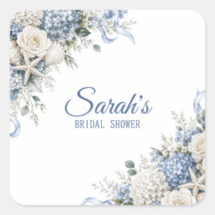 Adesivo Quadrado Hortênsia Coastal Bridal Shower Personalizada