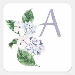 Adesivo Quadrado HORTÊNSIA de primavera com letra personalizável